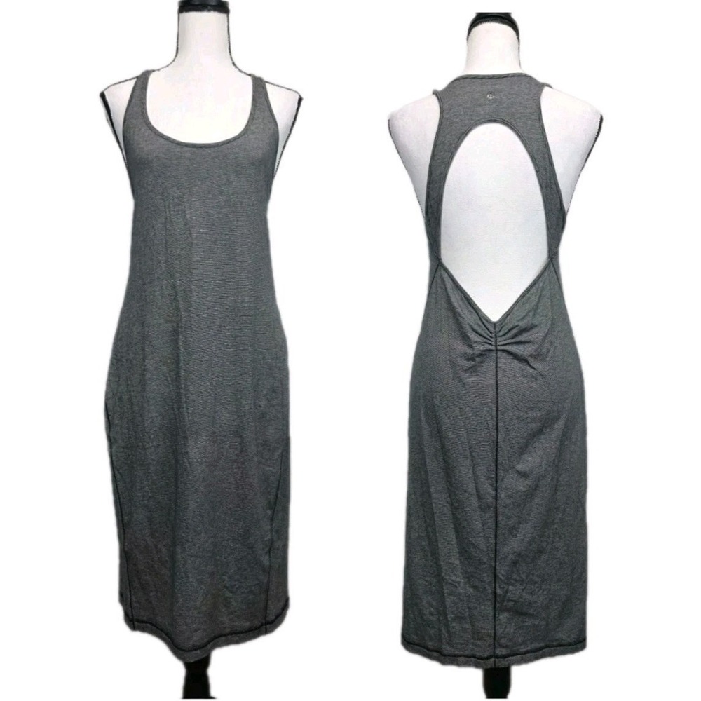 Lululemon Go For It Open Back Dress Women's Small Micro Stripe Black White 3247